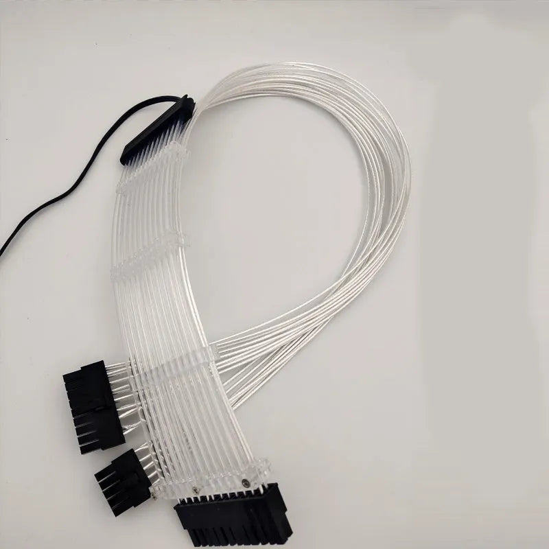 25 cm transparent silver-plated computer case cable extension with RGB light row for power supply
