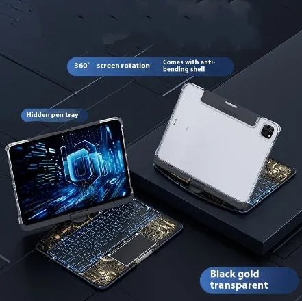 360 swivel transparent keyboard case for iPad with trackpad and telescopic pen slot