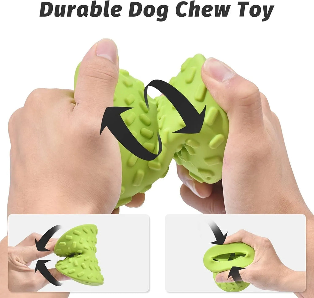 Blue natural rubber hollow dog bone treat dispensing toy for aggressive chewers.