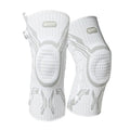 Grey and white sports knee pad for adult men and women, shown in size L.