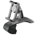 Black car phone holder with adjustable arms and a 360-degree rotating head mounted on a car air vent.