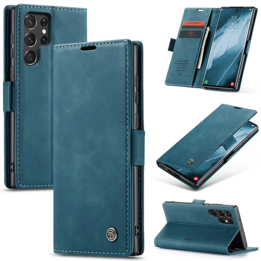 Flip card holder phone case for Samsung Galaxy with PU leather finish and card slots in Black colour option