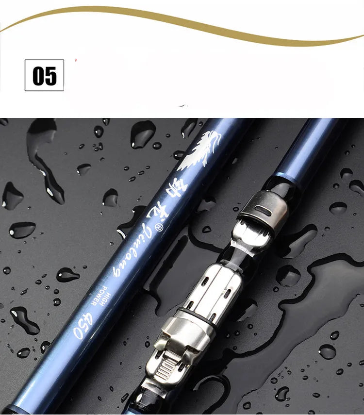 Blue full carbon rock fishing rod for sea fishing, single pole, hard action, six sections
