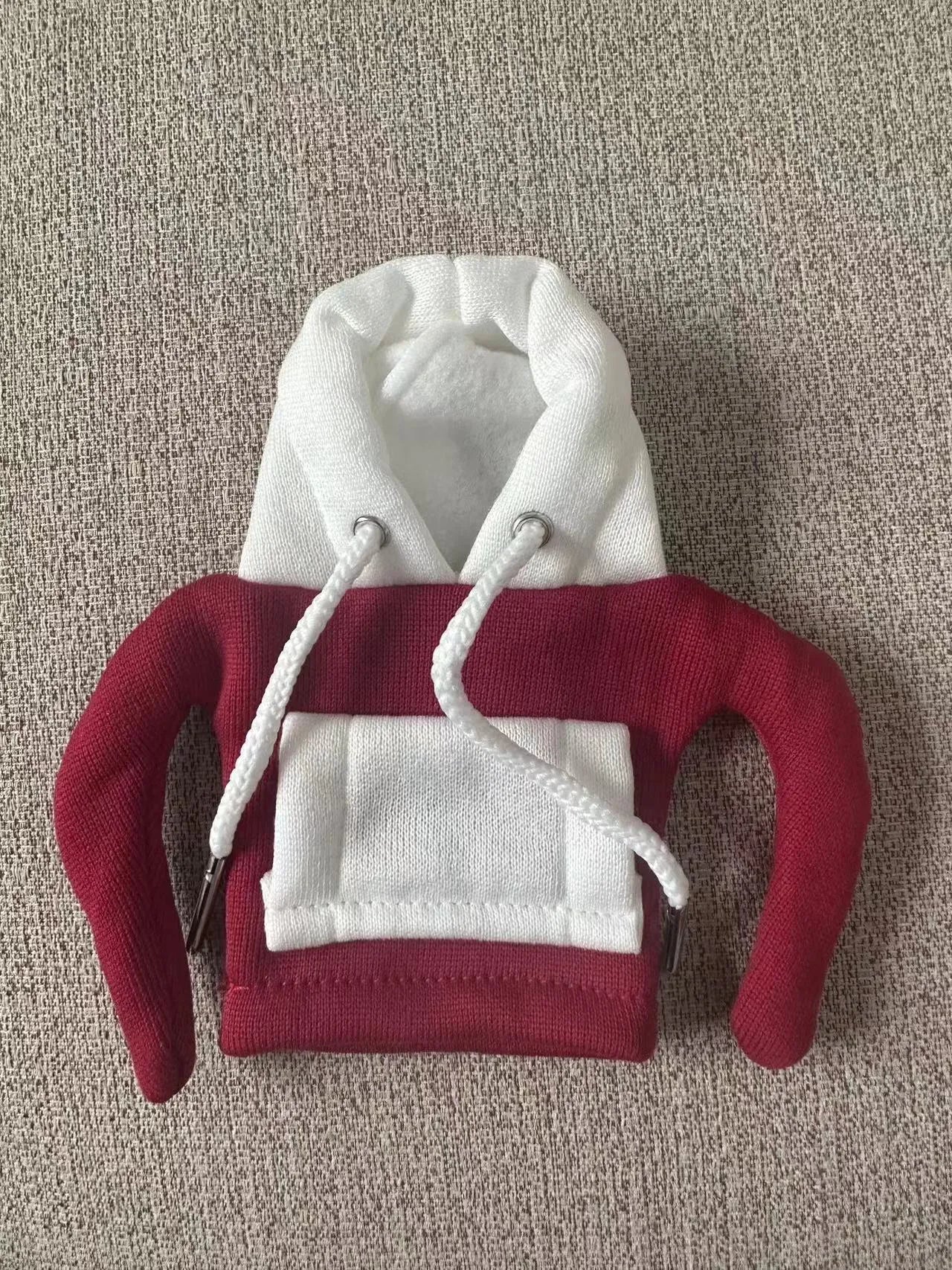 Polyester car gear lever hooded cover in red and white colour scheme measuring 12x13cm