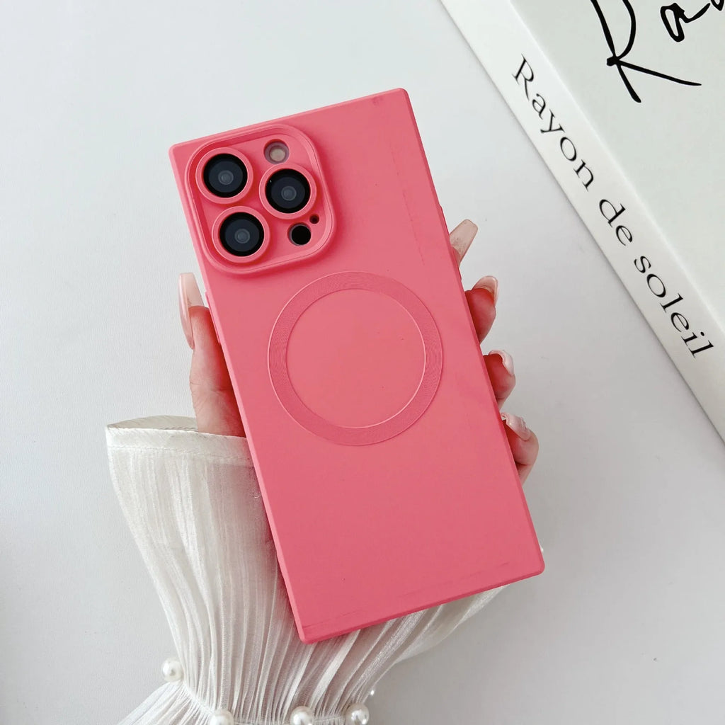 Solid colour TPU magnetic phone case for Apple iPhone 12-15 series with built-in magnet, black colour