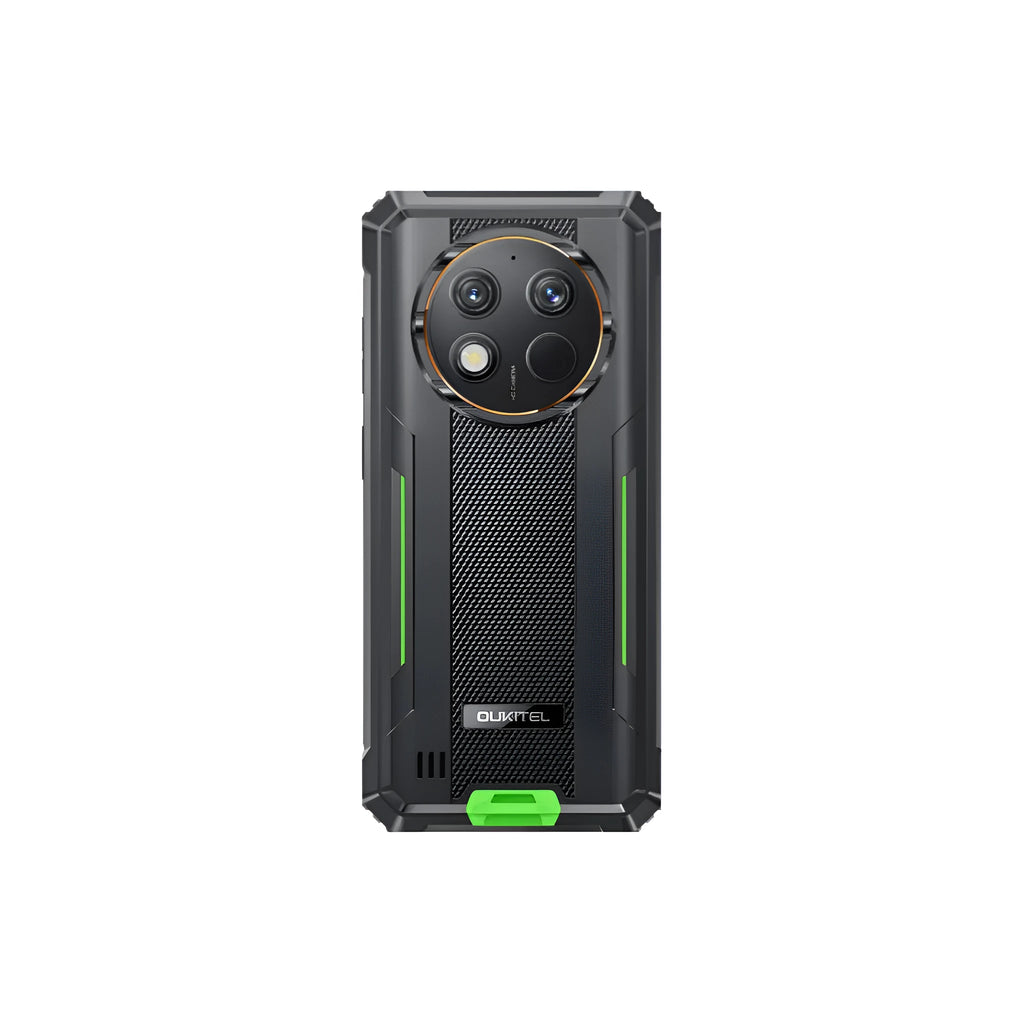 OUKITEL G1 mobile phone in choice of grey, green, or orange colour with charger and manual.