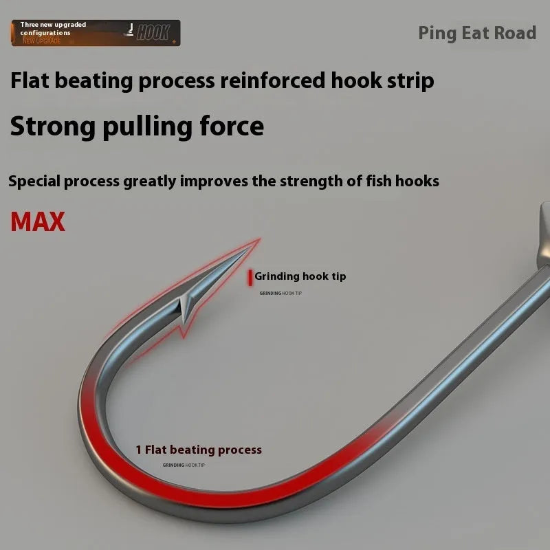 A set of 50 lead-headed jig hooks with steel construction and a four-times strengthening process.