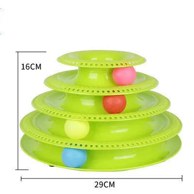 Four-layer cat turntable ball tower track toy with colourful rolling ball on a plastic base, size 16x29cm, pink colour option