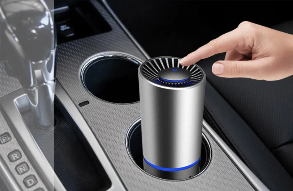 Silver car air purifier cup with high CADR made from ABS plastic for interior use