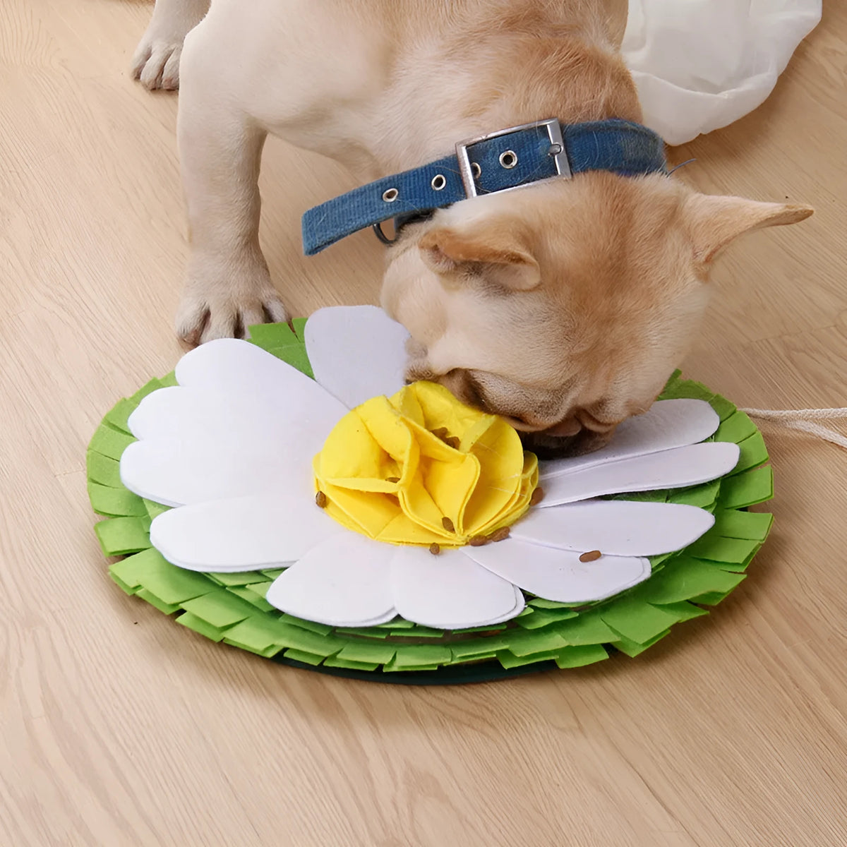 Dog sniffing pad toy made of soft plush fabric in photo colour for interactive enrichment