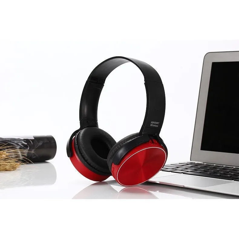Folding Bluetooth headset with 40mm steel magnet driver, MicroSD slot, and FM radio in black
