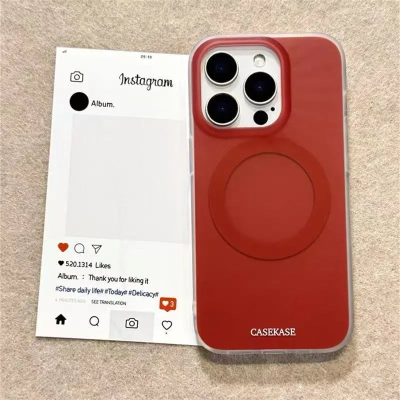 Silicone anti-fall phone case with magnetic strawberry bracket, frosted cloth texture, matte red finish, compatible with iPhone 14 Pro Max