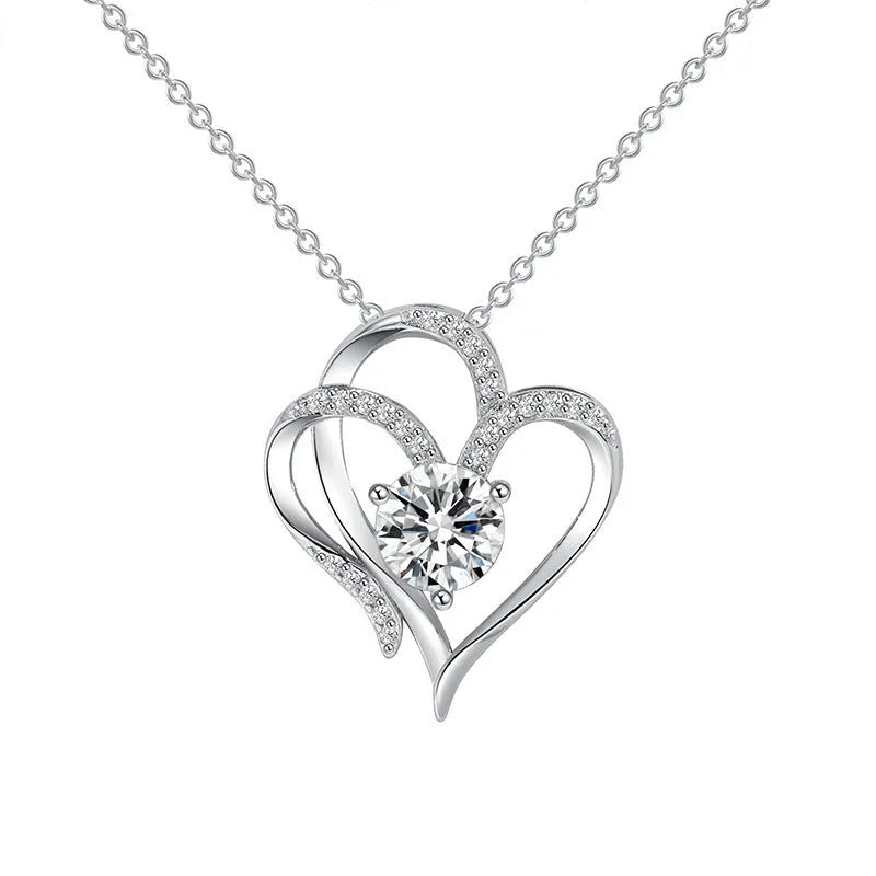 Women's 925 silver heart necklace in rose, white, or yellow gold plating