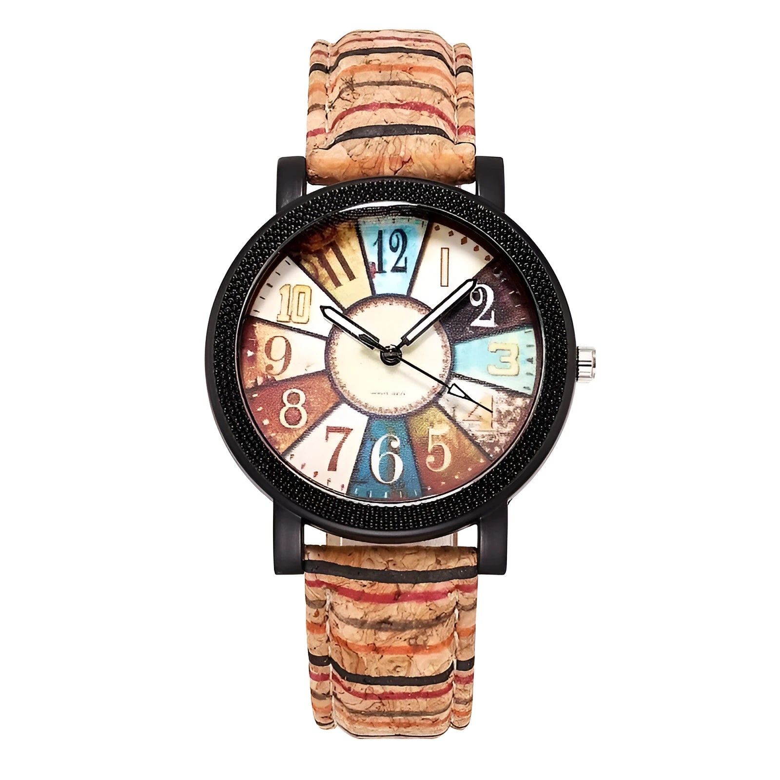 Vintage leather women's quartz watch showing 37mm round dial with tempered glass and stainless steel buckle