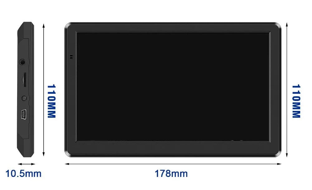 7 inch black portable car GPS navigation device mounted on dashboard with clear map display