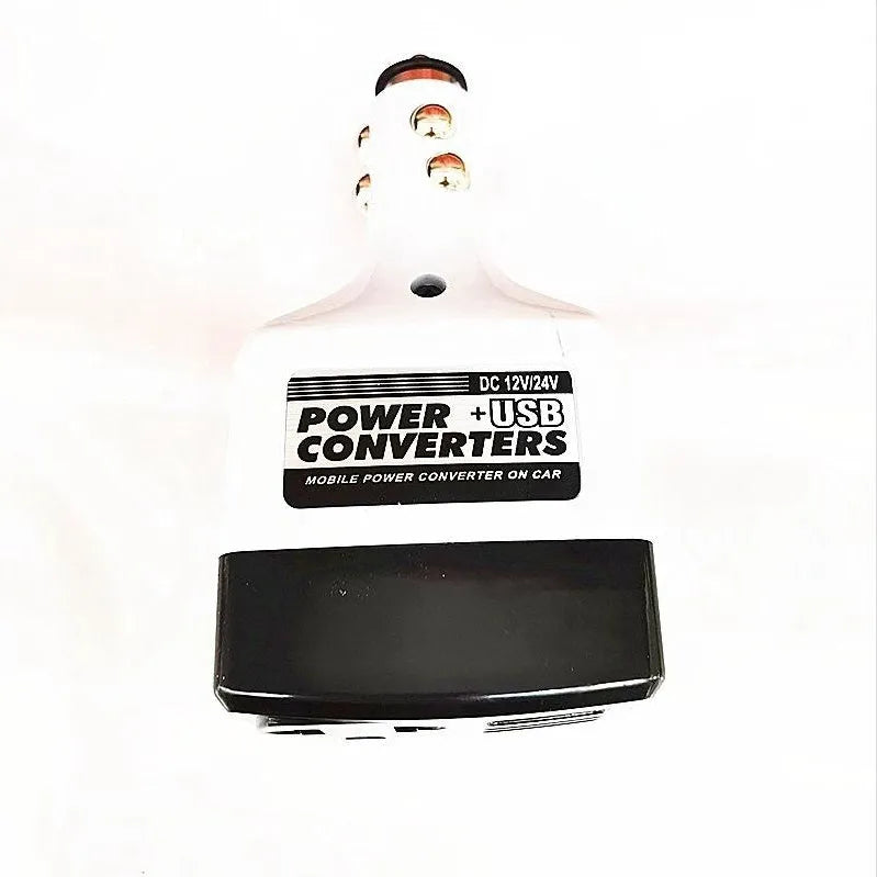 Car transformer power supply with cigarette lighter plug and USB output for mobile charging