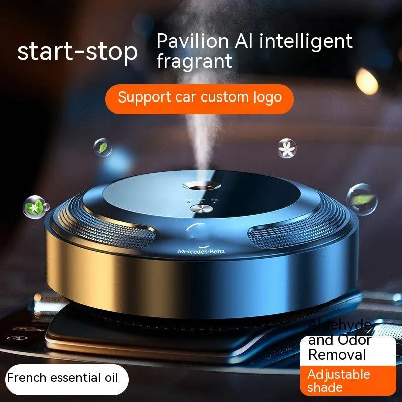 Compact zinc alloy car air freshener with automatic spray and vehicle logo design