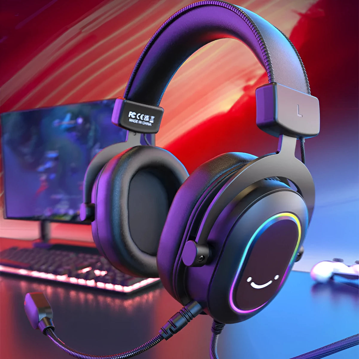 H6 Black USB wired gaming headset with omnidirectional capacitive microphone and 48kHz sampling frequency