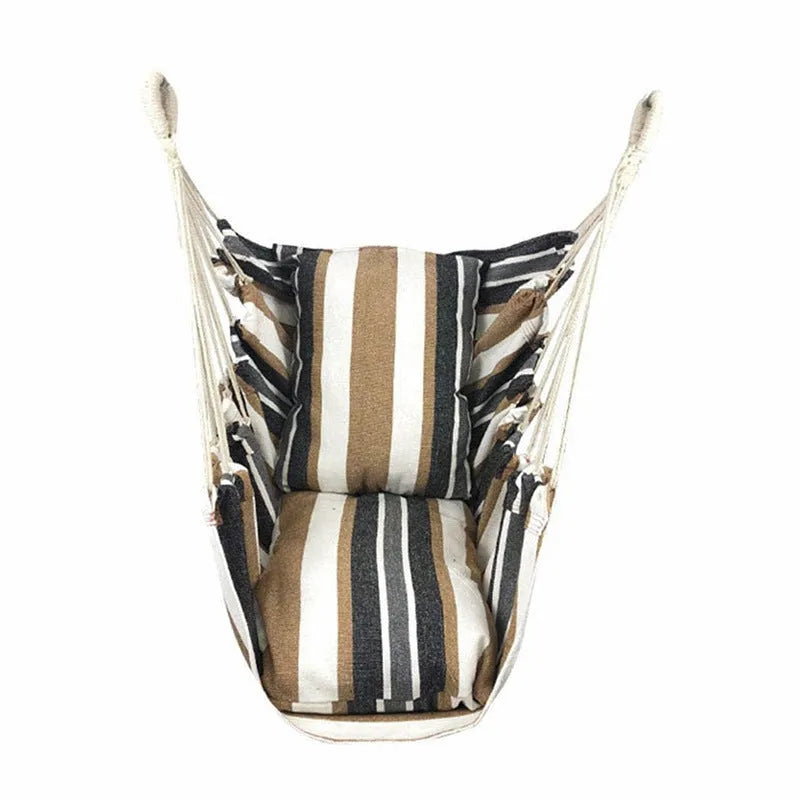 Canvas hanging chair in green colour, measured 100x130cm, for indoor and outdoor use, with 150kg capacity