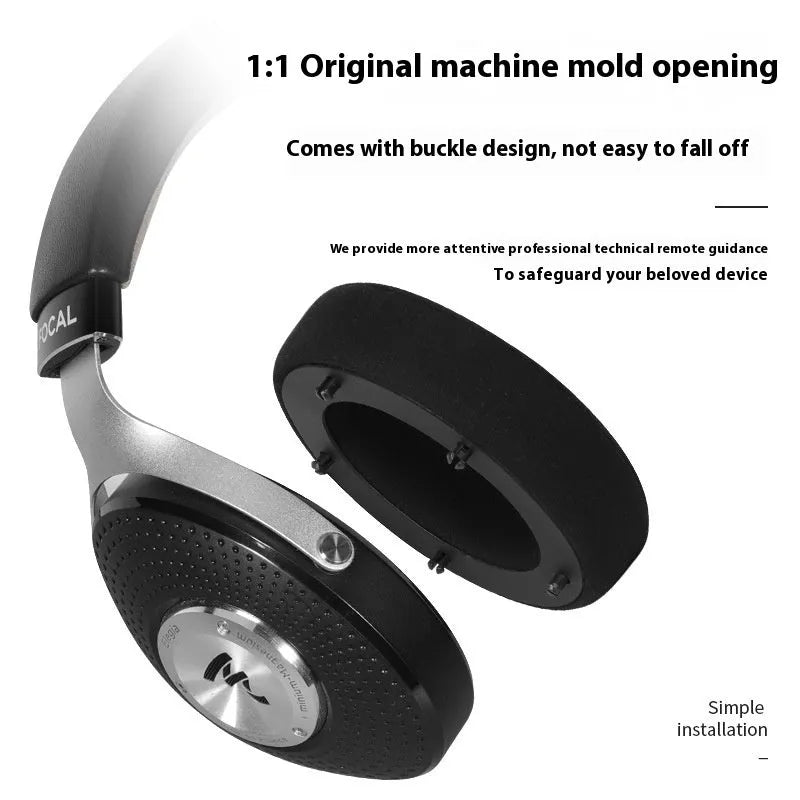Genuine leather ear pad cover for Focal Clear Mg Pro headphones in black with single buckle design
