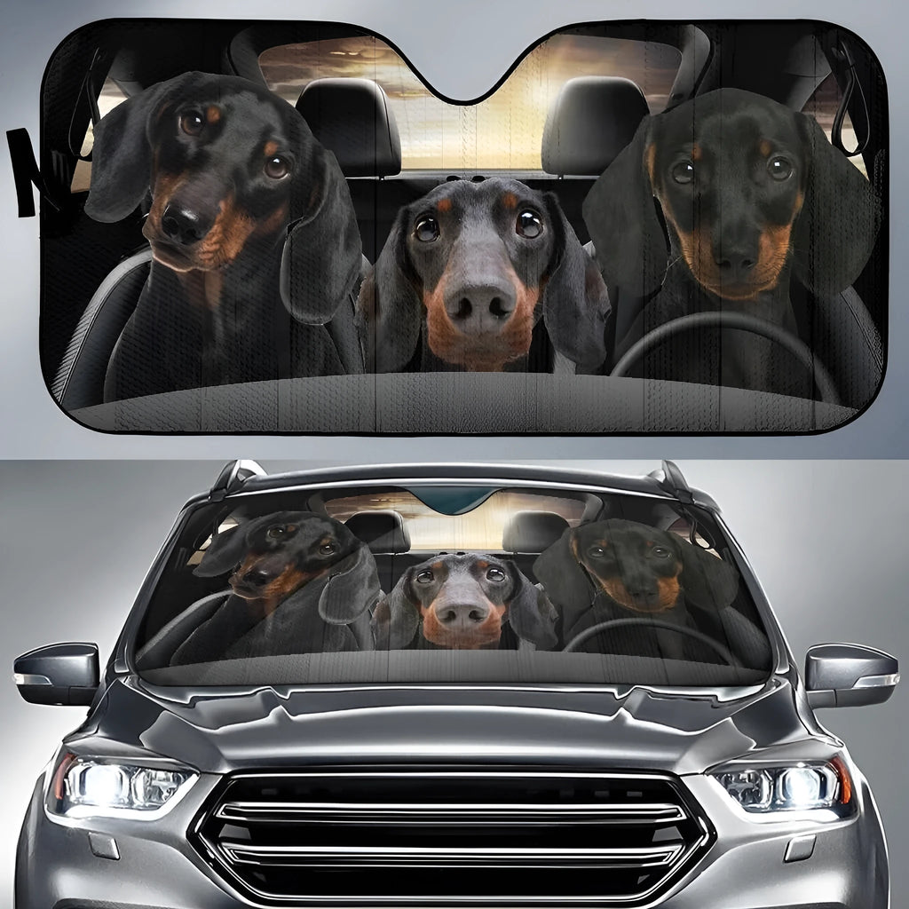 Car front gear sunshade made of aluminium film and polyester fabric with installation lanyard