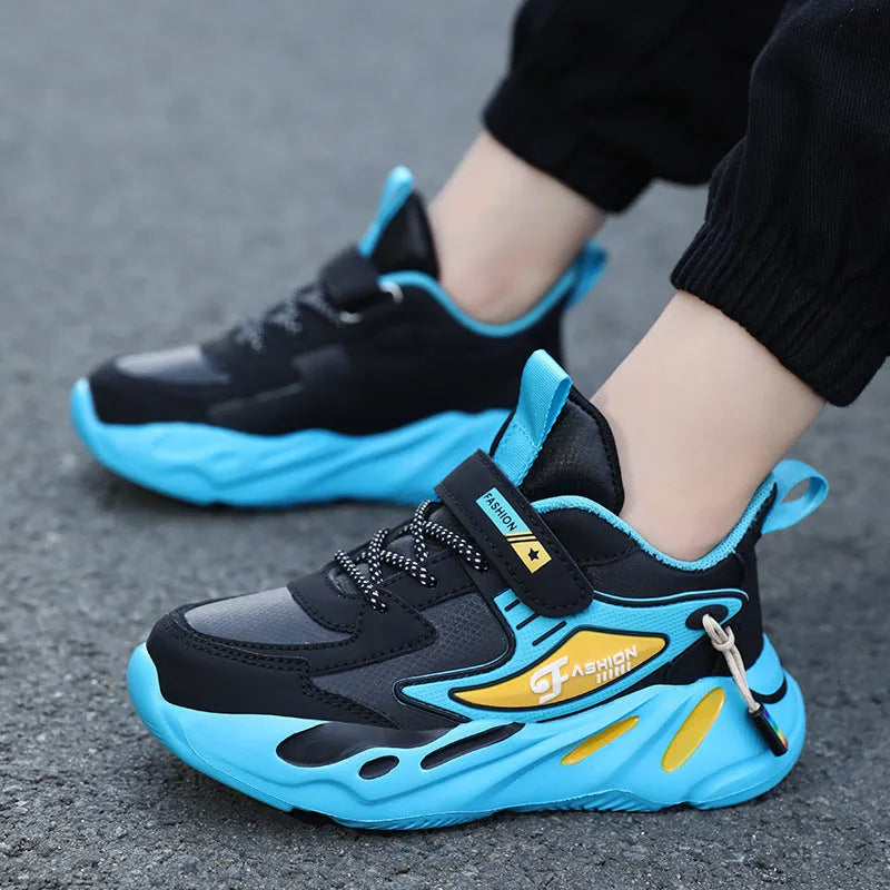 Boys platform sports running shoes with Velcro fastening in multiple colour options
