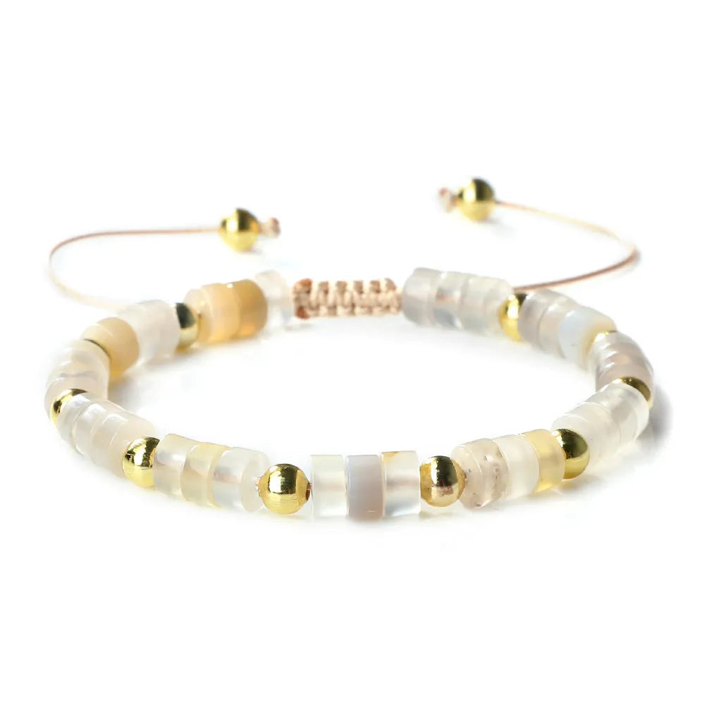 Polished agate stone bead adjustable bracelet on braided rope with multiple colour options