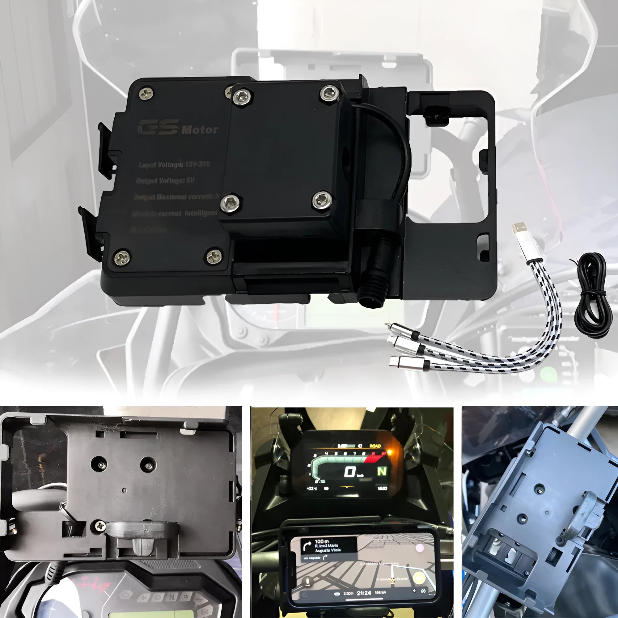 Black ABS plastic navigation mounting bracket for BMW R1200GS and R1250GS motorcycles