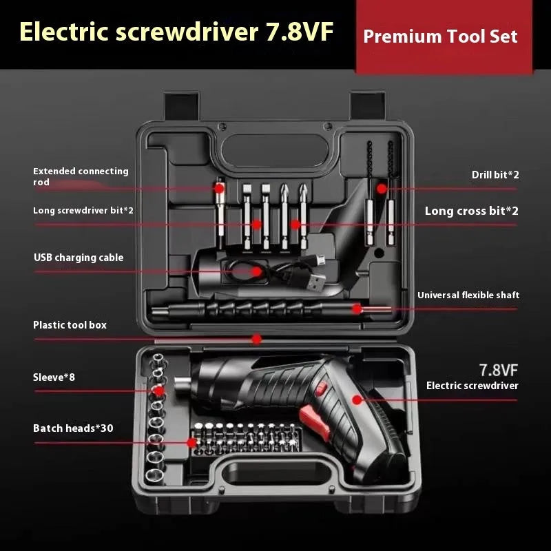 Compact electric screwdriver with lithium battery and utility bag for DIY tasks