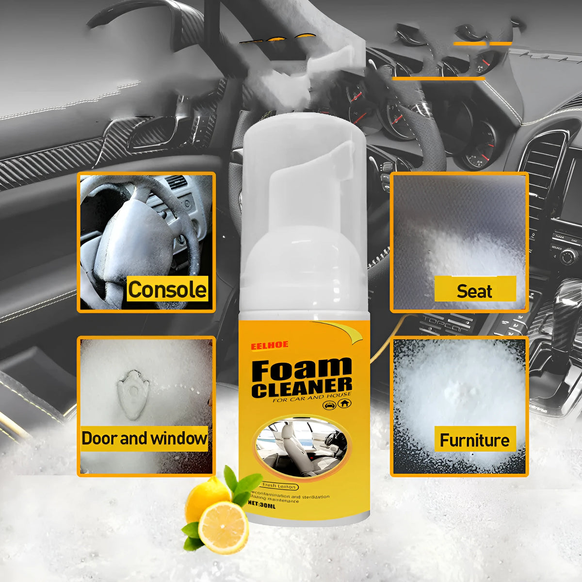30ml car interior foam cleaner, 112 x 35mm multi-purpose detergent for ceiling and seat cleaning