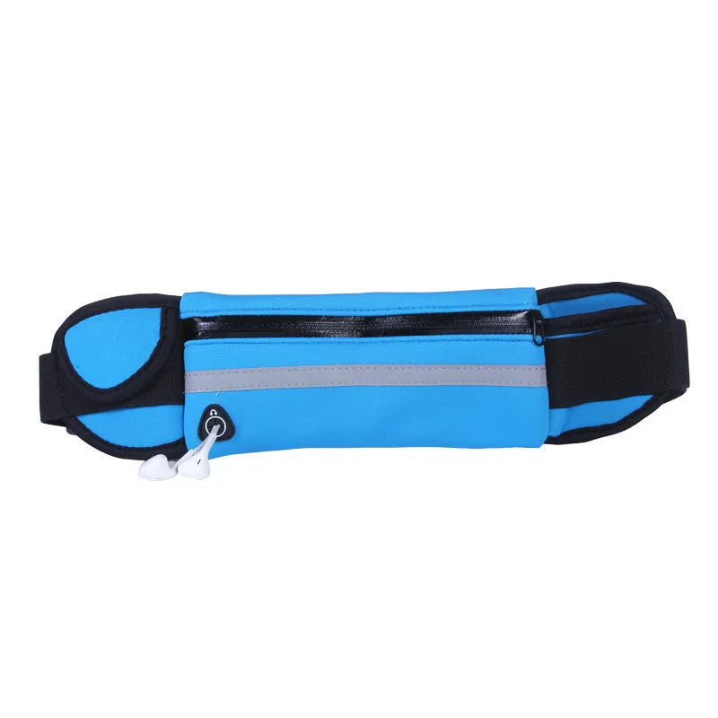 Nylon fitness waist bag with zippered anti-theft pocket in slim 20x10cm horizontal square shape
