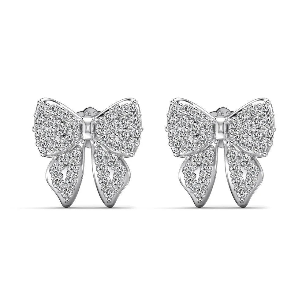 925 sterling silver bow stud earrings with zircon inlay on gold electroplated finish