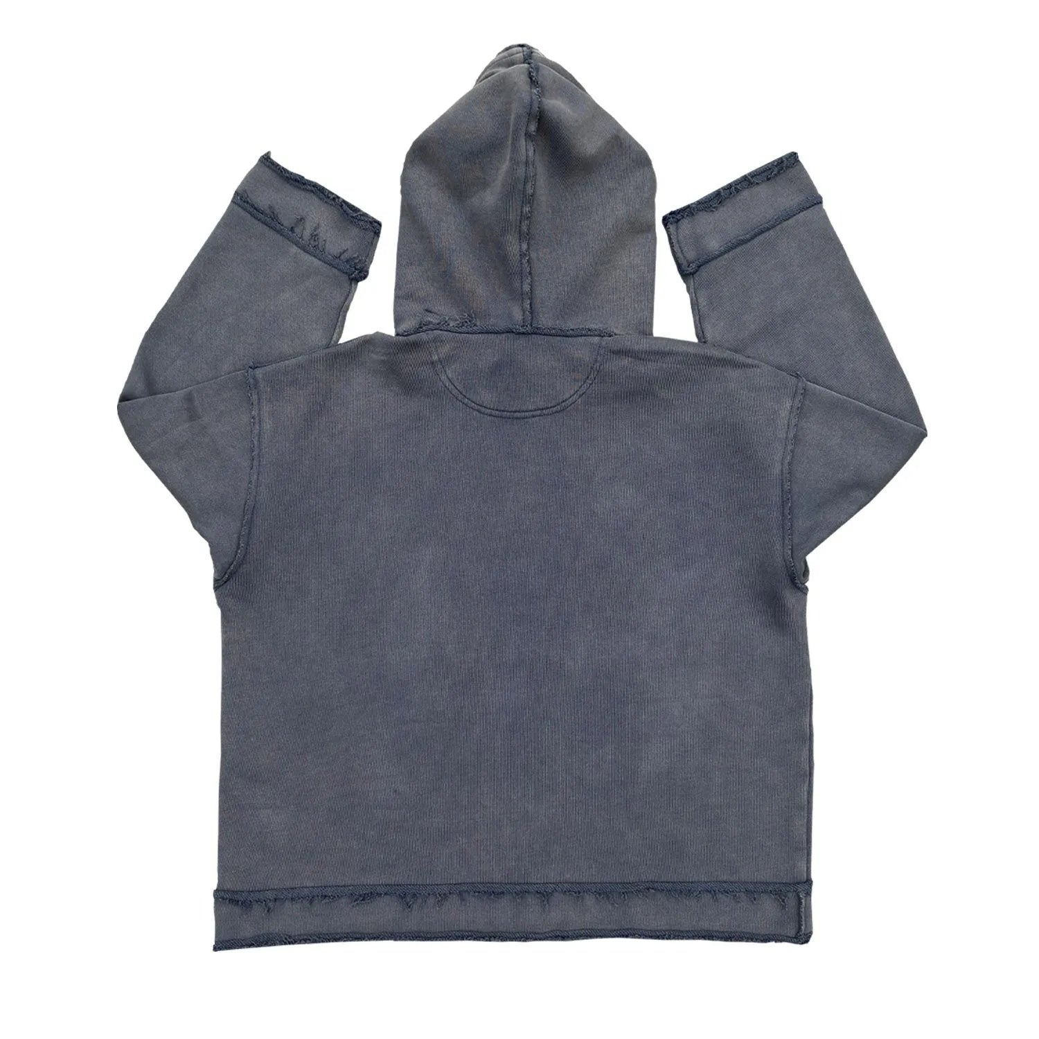 Man wearing a dark blue hoodie sweater, showing front view.