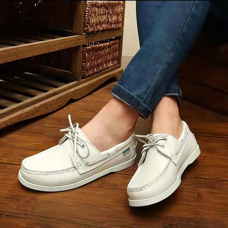 Men's flat heel casual shoes with round toe and artificial PU upper in solid colour options