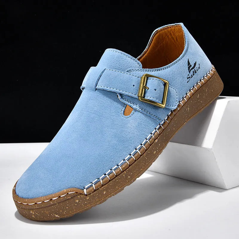 Women's low-top PU leather loafers with buckle fastening, flat heel, round toe, solid colour, sizes 36-45