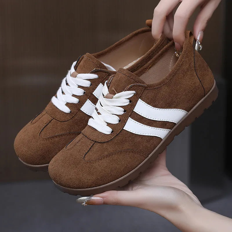 Women's vintage canvas sneakers with soft rubber soles in dark red colour
