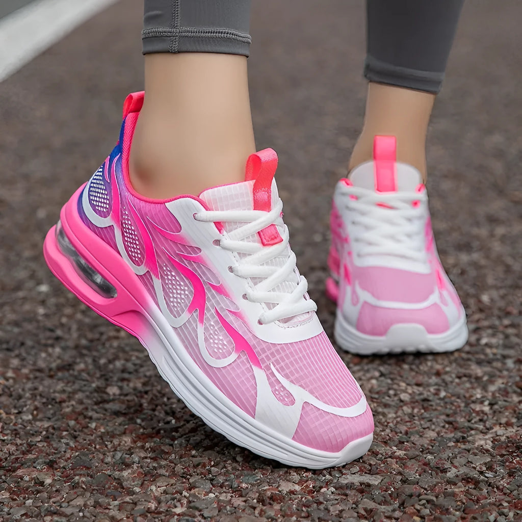 Women's mesh sneakers in pink, plum red, and moonlight colours with PU sole