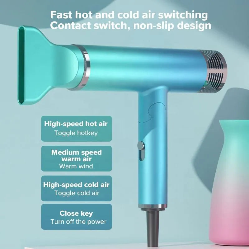 Foldable 1300W negative ion hair dryer in green, folded for compact storage