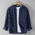 Men's retro stand collar Chinese knot button shirt coat in khaki loose fit cardigan