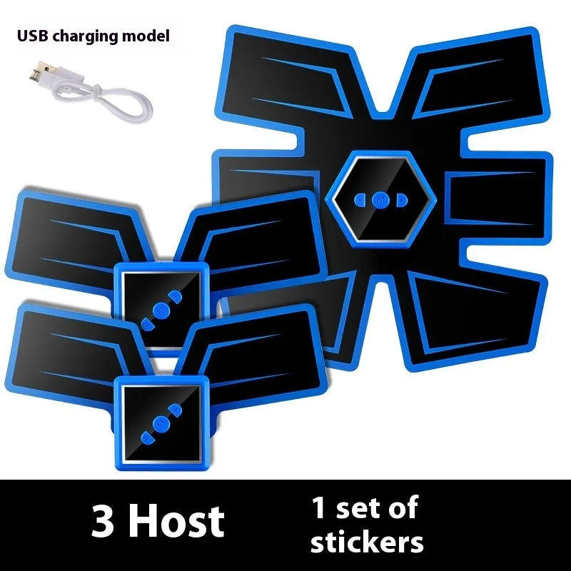 Eight-piece abdominal muscle waist reduction body sculpting massage patch set showing multiple colour options