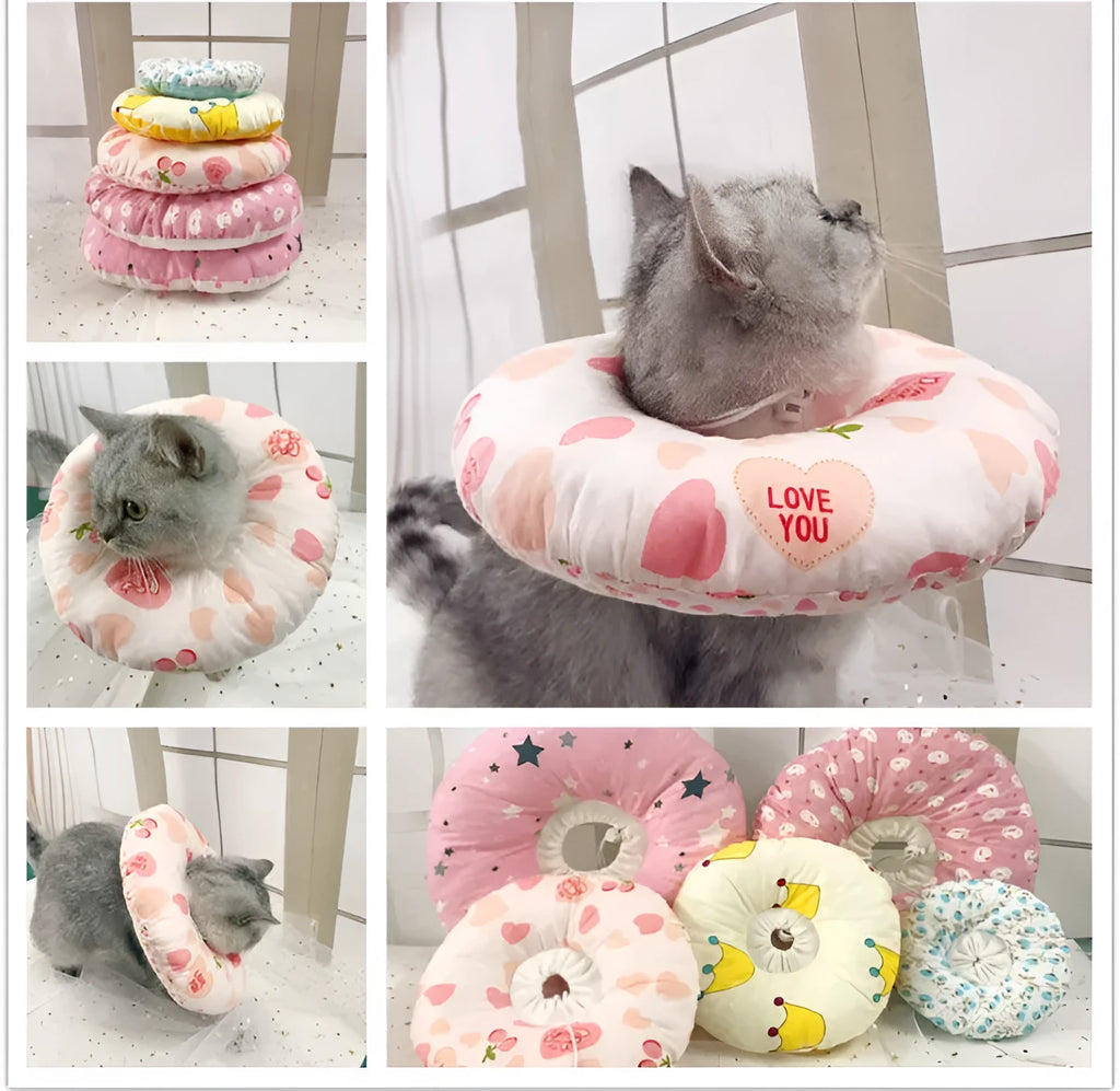 Soft cotton cat collar with princess style cartoon print in multiple colours on a white background
