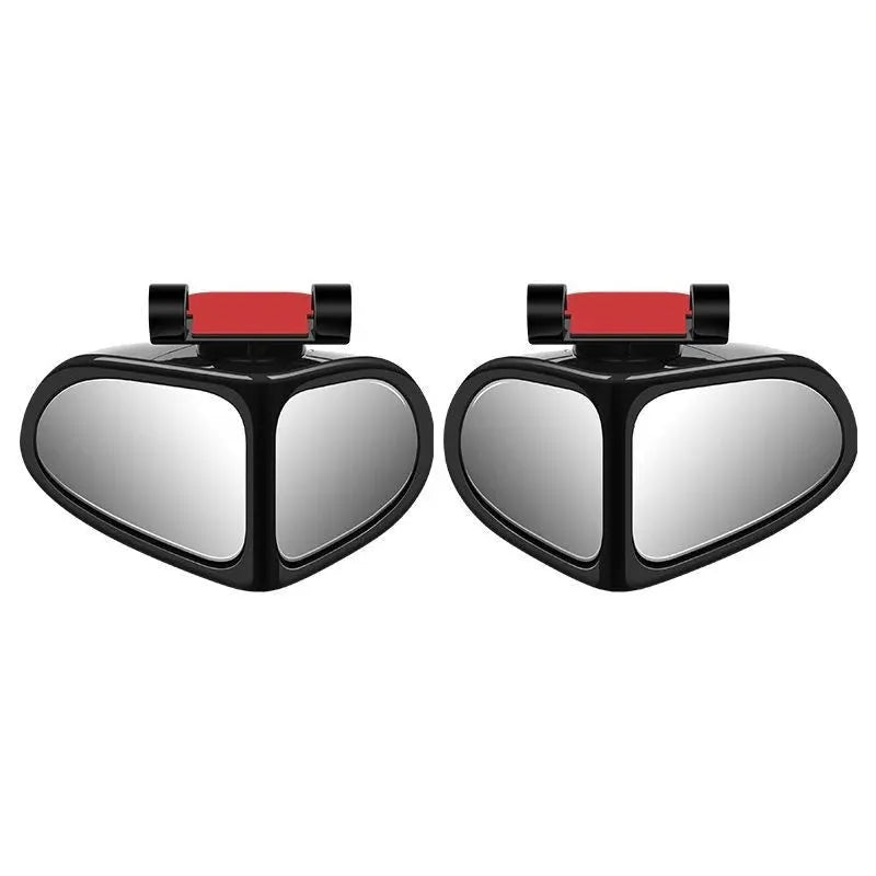 Round wide-angle car blind spot mirror with adjustable joint on a black plastic housing.