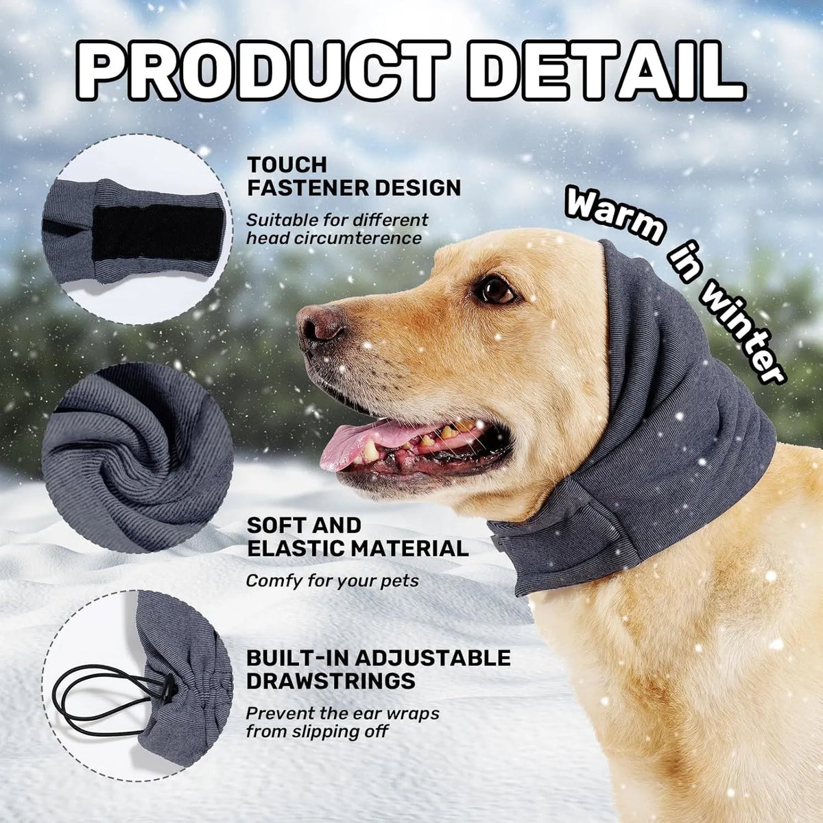Dog calming hoodie with adjustable ear wraps for noise protection and anxiety relief, gray, size M