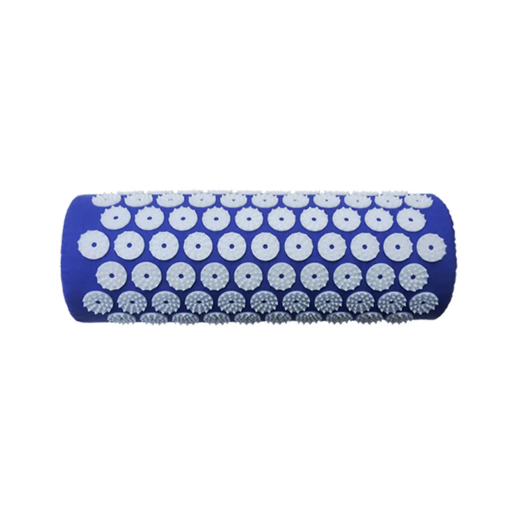 Acupuncture massage mat yoga mat set with black and blue cushion and headrest on floor