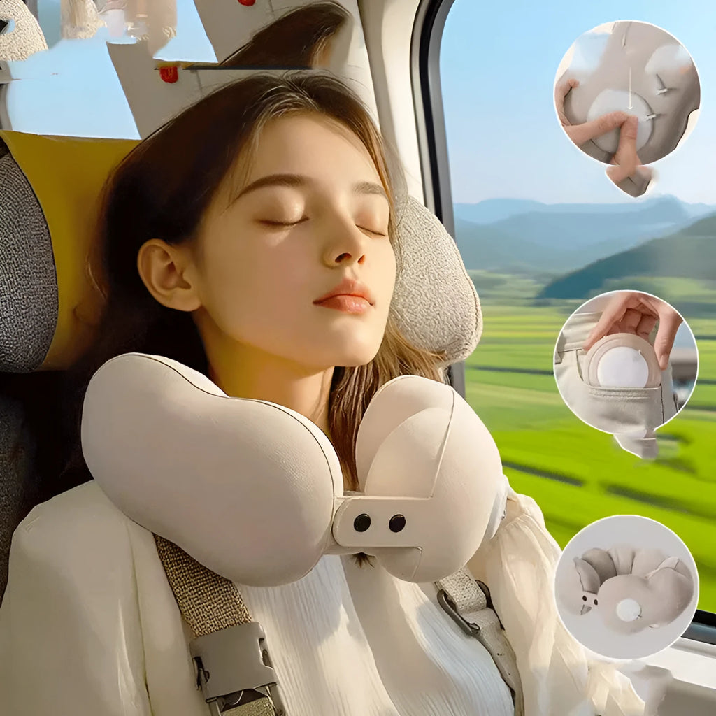 Portable pocket travel pillow cloud bubble U-shaped inflatable neck support cartoon design