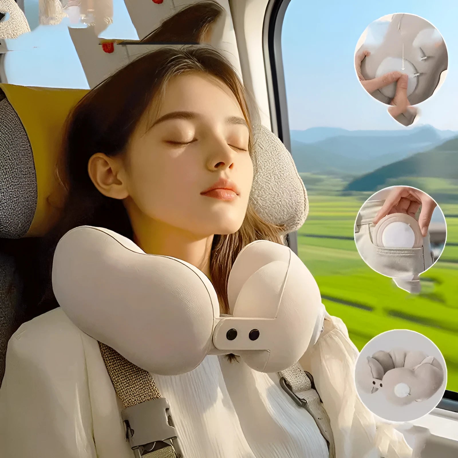 Portable pocket travel pillow cloud bubble U-shaped inflatable neck support cartoon design