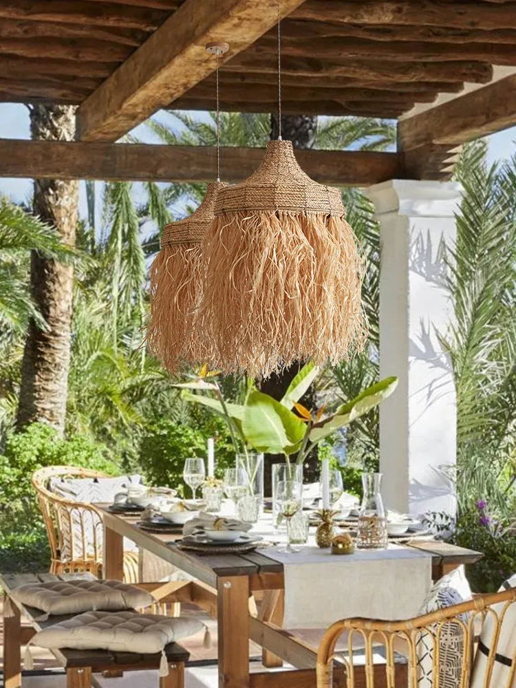 Southeast Asian style pendant light with wild vetch and willow weaving, 50cm diameter