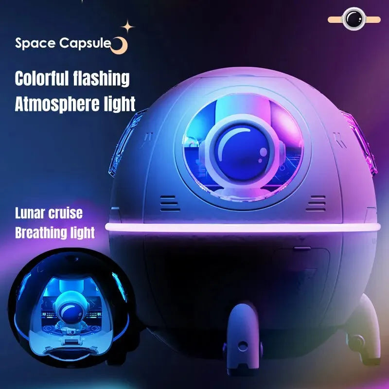 Astronaut-themed desktop USB humidifier with colourful LED light and 220ml water tank.