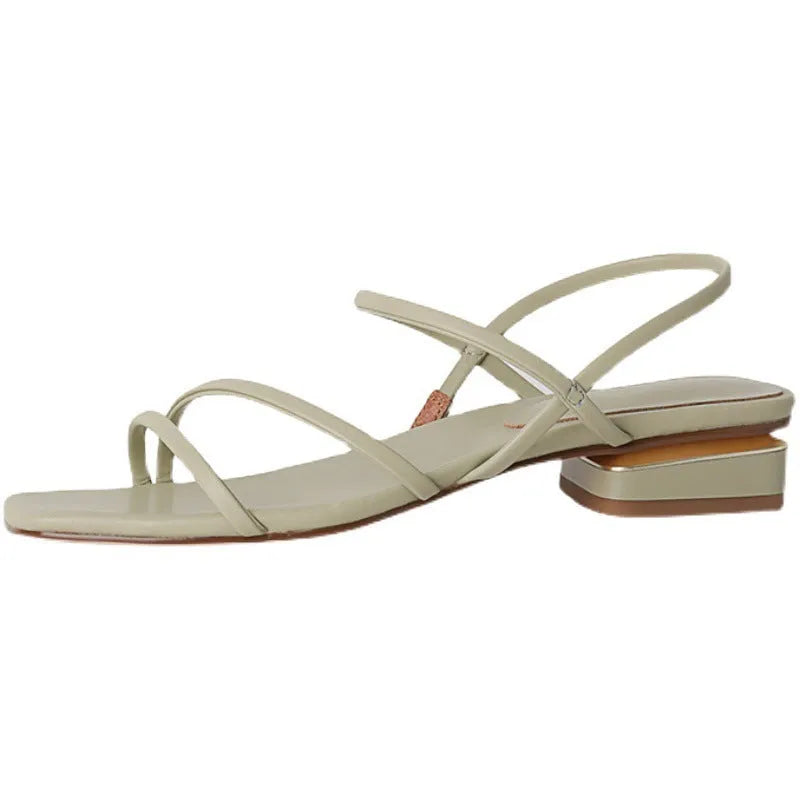 Flat strap open-toed Roman sandals for women in square toe microfiber design