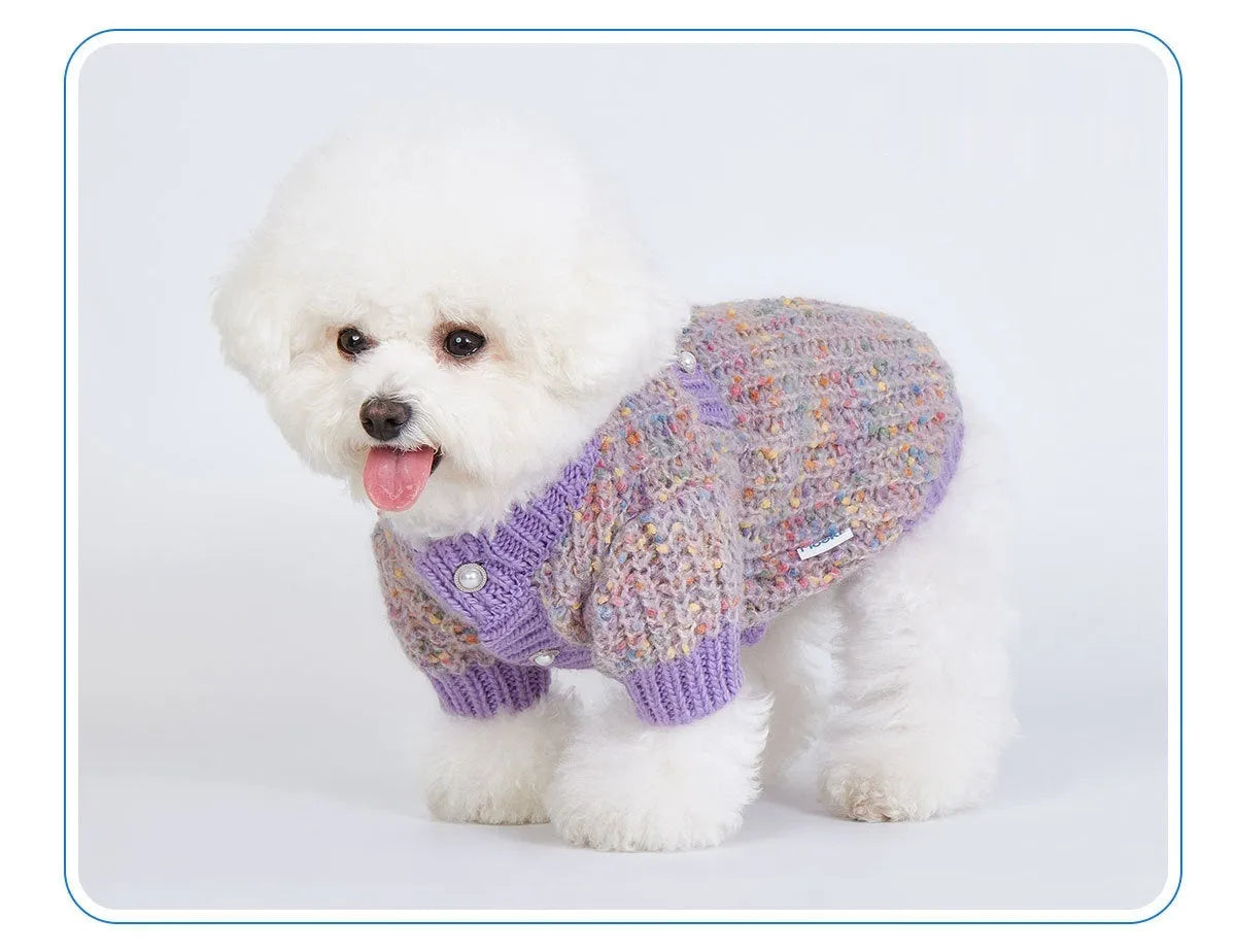 Purple knitted dog cardigan sweater for small dogs in XL and XXL sizes